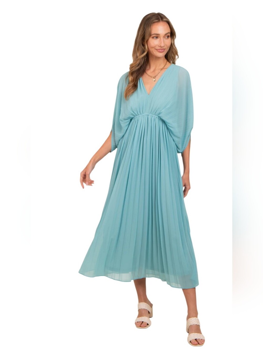 Dress Day Pleated Blue Grecian Midi Maxi Dress Size Small.NWT